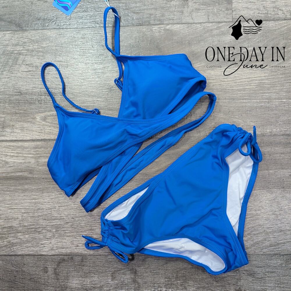 Mienoe Girl's Cross Front Drawstring Bikini Swimsuit Size L